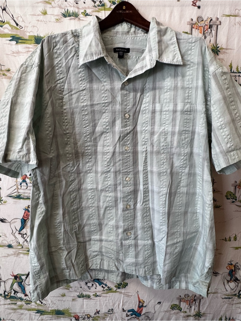 Van Heusen Men’s Short-Sleeve Button-Up Shirt - Light Green and Gray size XXL